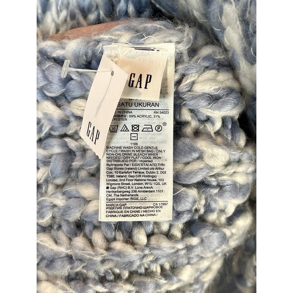 GAP Oversized Wide Scarf Chunky Knit Fringe Blue 90” NWT Blanket Wrap - Picture 6 of 8